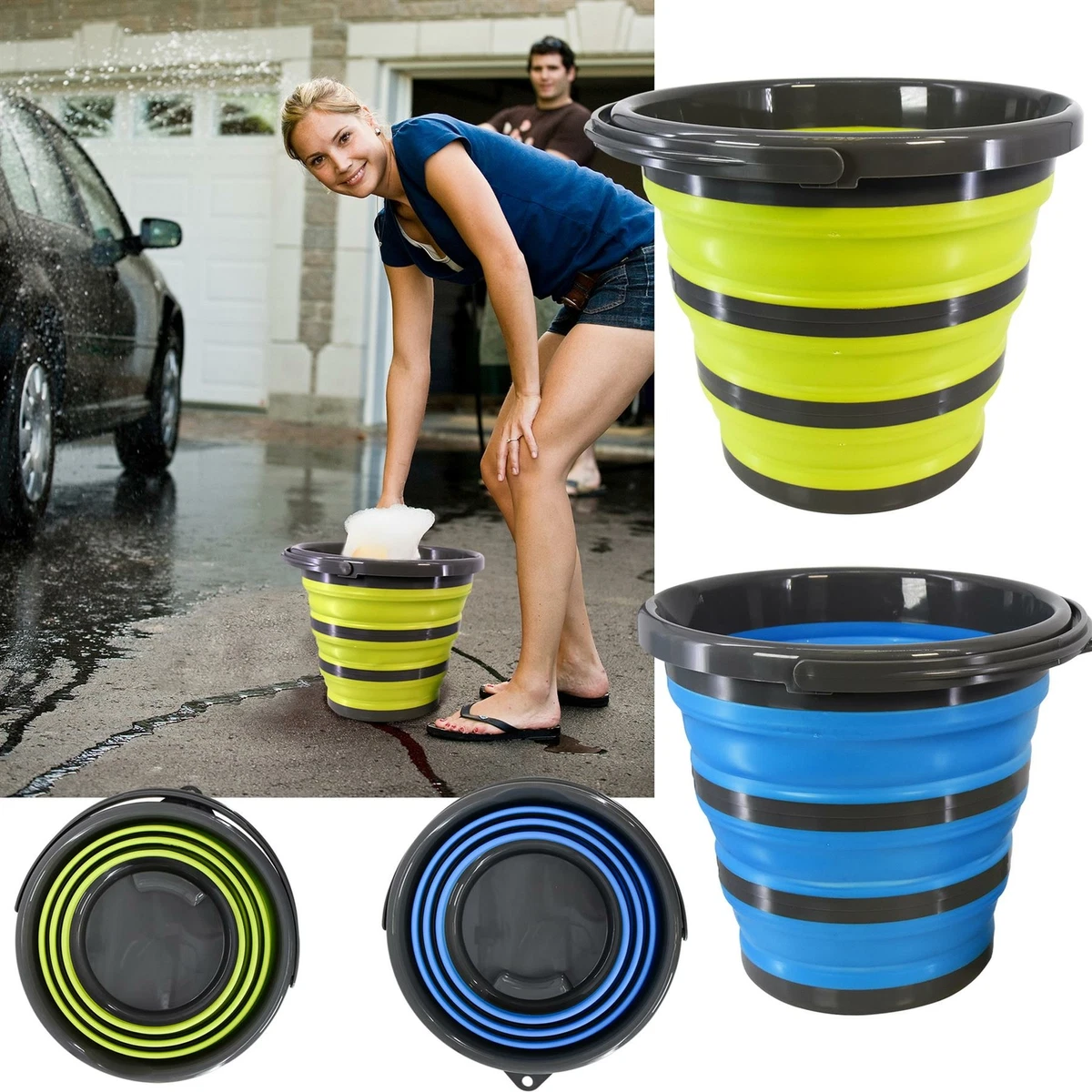 Buckets Portable Folding Mop Bucket Double Handle Silicone