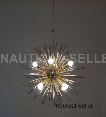 Mid Century Modern Brass Sputnik Urchin Chandelier 8 light Decor Christmas Light