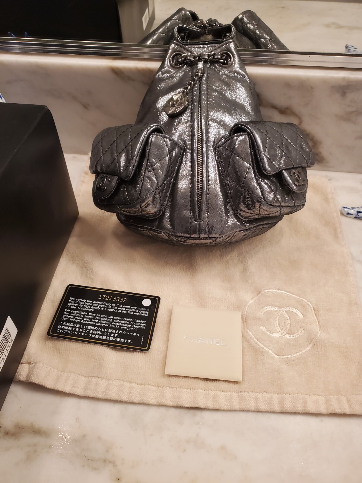 Authentic Chanel Mini Metalic Silver Split Zip Ba… - image 6