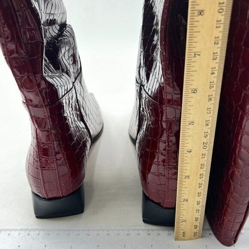 Wine Women Square Toe Knee High Boots Chunky Low Heel Pull On Booties Dress Shoe - Picture 4 of 6
