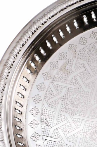 Orientalisches Marokko Tablett Serviertablett Teetablett Silber Rund Rand Deko - Bild 5 von 5