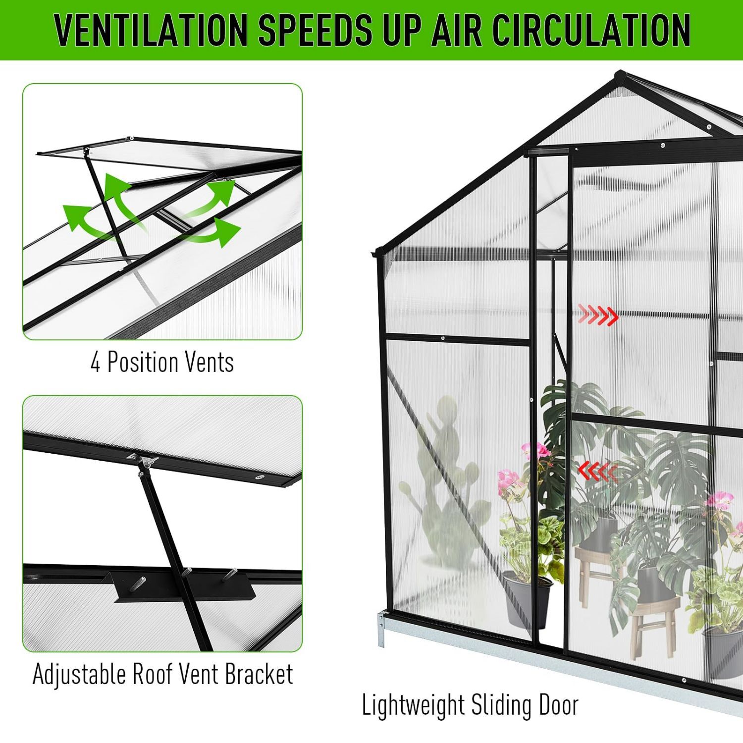 10.3FT×6.3FT Polycarbonate Greenhouses Kits Walkin Green House Outdoor