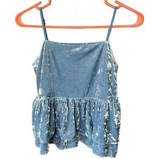 American Eagle Womens Crushed Velvet Tank Sz S Blue Angelcore Ethereal Soft Girl