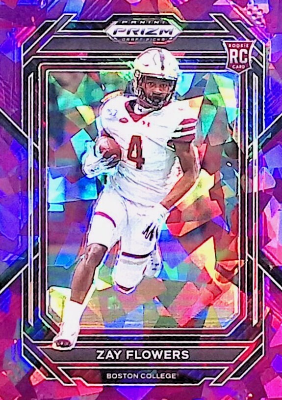 2023 Panini Prizm Draft Picks Purple Cracked Ice #143 Zay Flowers RC /149