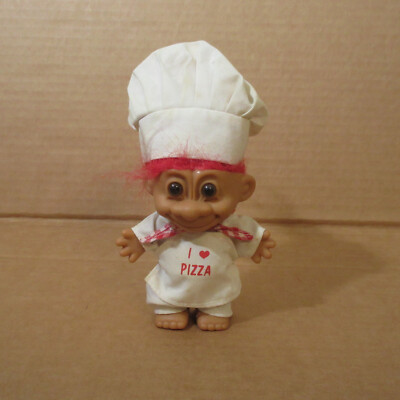 Vtg 1990 s RUSS Berrie I Love Pizza Chef TROLL Doll- RED HAIR - 4'' 18417