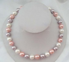 beauty 8/10/12/14mm white pink purple South Sea Shell Pearl beads Necklace 18"