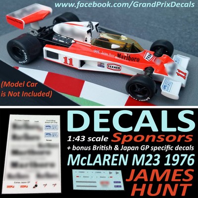 F1 Collection DECALS - MISSING logos for McLaren M23 1976 James  