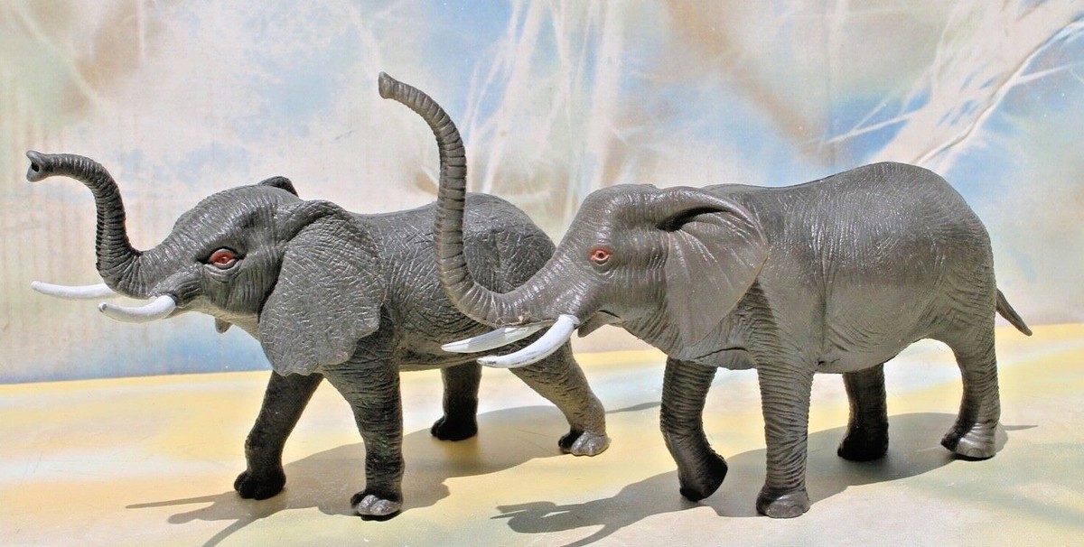 Lot of 2 Hard Plastic African Bull Elephants, 4
