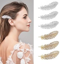 6 PCS Metal Rhinestone Feather Hair Clip Crystal Shining Feather-Shaped...