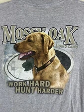 Mossy Oak Graphic T Shirt Work Hard Hunt Harder Mens M 8/40 Gray Jerzees Tag