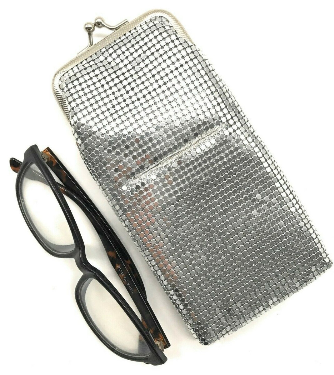mesh cigarette case CTM Women's Mesh Cigarette or Glasses Case with Kiss Lock Closure
