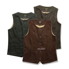 Mens Retro Corduroy Multi-pockets Suit Vest Railroad Workwear Casual Waistcoats