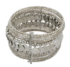 Zest Beaded Wire Overlapping Disk Cuff Bangle Bracelet Silver