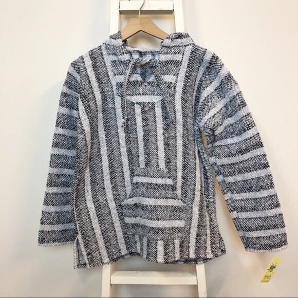 NEW Authentic Mexican Black White Baja Hoodie Sweater Oversized Women's