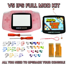 Game Boy Advance GBA V5 IPS LCD Backlight Housing Shell Mod Kit CLEAR PINK