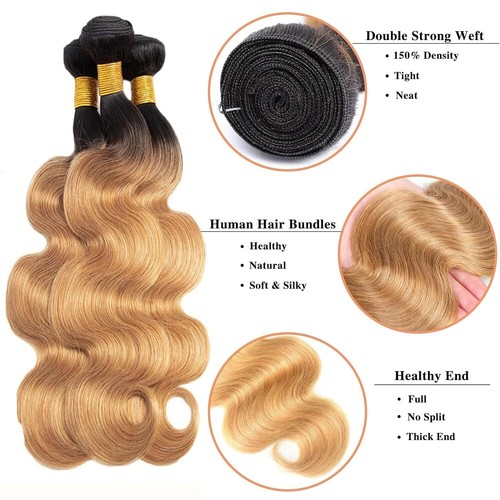 Ombre Body Wave Bundles Human Hair 1/3/4 Pcs Remy Virgin Hair Extensions Colored - Picture 5 of 65
