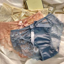 Women Shiny Satin Silky Knickers Lace Seamless Panties Briefs Underwear Se  