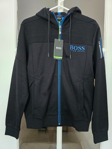HUGO BOSS SAGGY FULL ZIP TOP/LIGHT JACKET - SMALL - BLACK - 2-POCKETS - NEW!