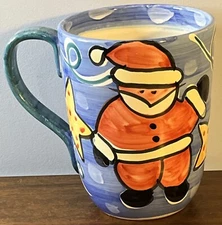 Vietri Italy Santa Claus Christmas Painted Large 8" Oversized Mug Coffee Cup