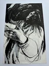 MID CENTURY BLACK PORTRAIT 40" LARGE EXPRESSIONIST NOREEN   RICHEDA