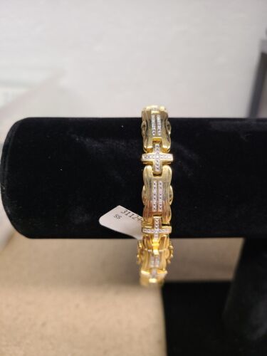 Men's Diamond Cross Bracelet 0.30ct Yellow Gold Plated Silver - Picture 1 of 4