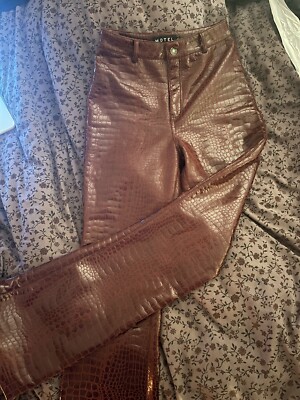 Motel Rocks High Rise Red Alligator Faux Vegan Leather Pants