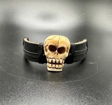 Hand Carved Made Leather Skull Bracelet