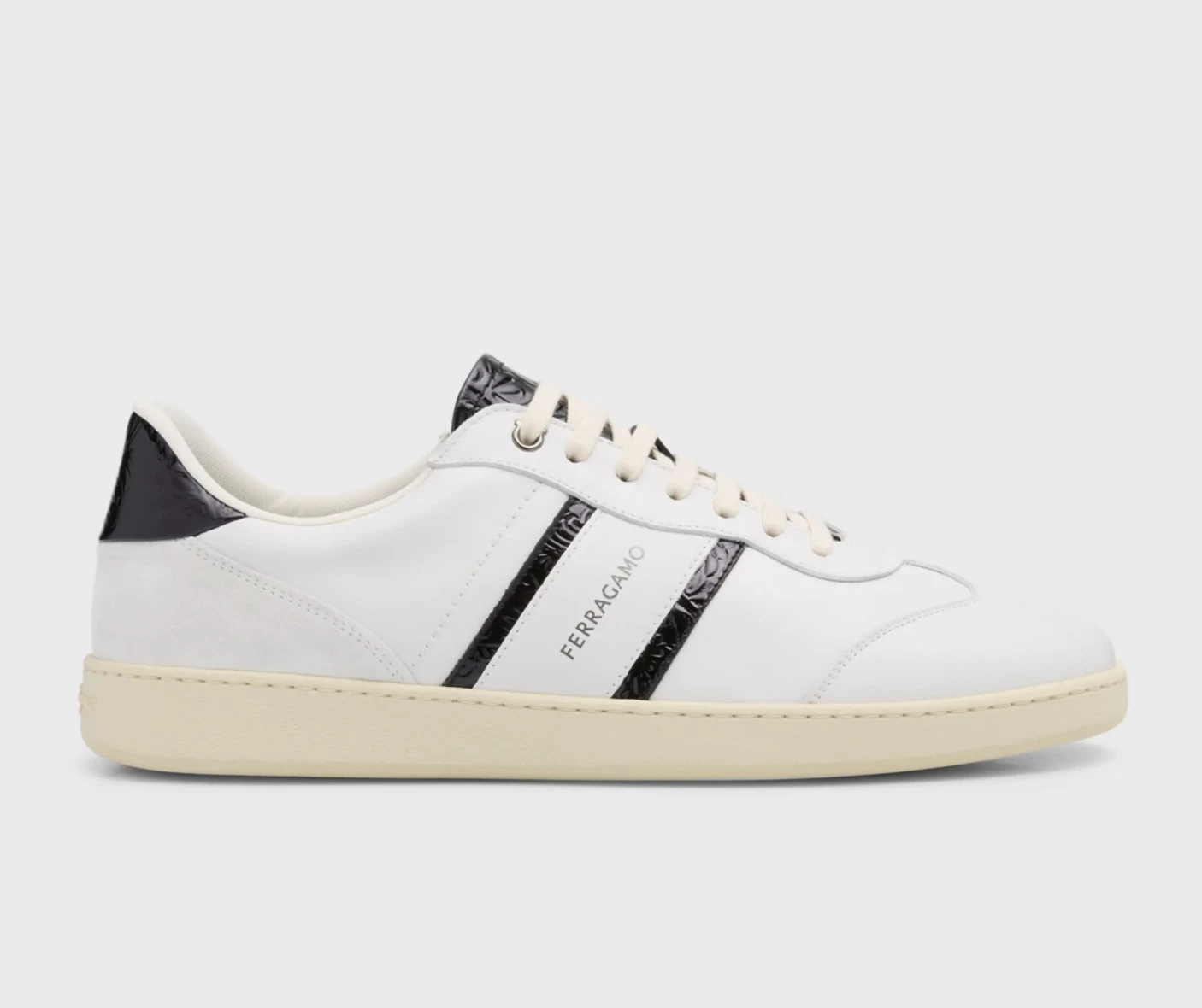 Ferragamo — Ferragamo Achille 2 Low Top Sneakers 766323, Bianco Ottico NERO - Retail $830