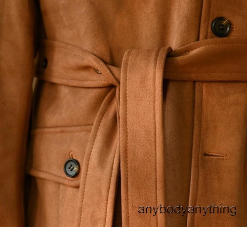 Mens Retro Suede Safari Jacket Multi Pockets Belted Hunting Coat Casual Outwear - Picture 13 of 25