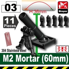 Black M2 Mortar compatible with toy brick minifigures 60mm