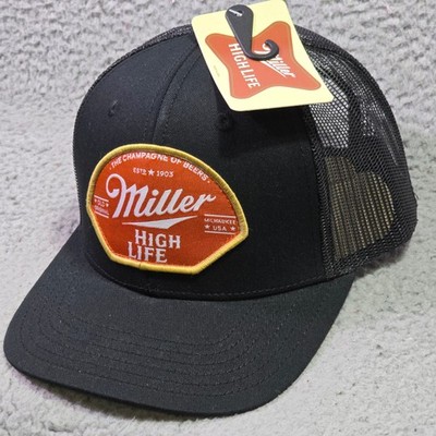 Miller High Life Strap Back Cap Hat Black Mens Trucker Baseball One Size NWT