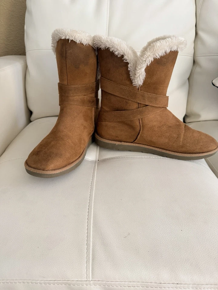 女式 Airwalk 靴子尺寸 USA 11 棕色麂皮绒人造毛皮衬里靴子鞋 — 第 3/4 张图片