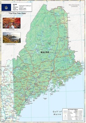 Maine Physical Map - 23.3 x 16.5 inches - Laminated