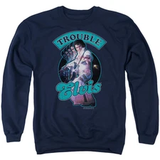 Elvis Presley Total Trouble Mens Crewneck Sweatshirt Navy Blue Officially Licens