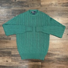 Polo Ralph Lauren Men L Cable Knit Sweater Green 100 Cotton Crewneck Pullover