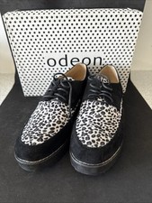 New & Boxed, Odeon Ladies Shoes Size 5, Black & Dalmatian Pattern, Lace Up