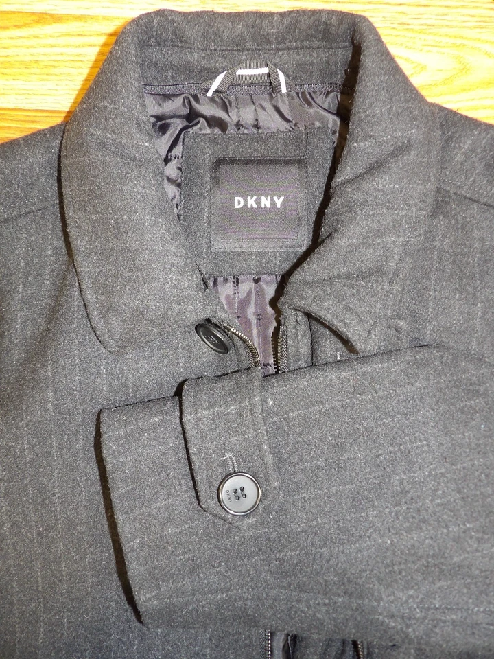 DKNY Overcoat Top Coat Winter Coat L Zipper Button Insulated Dark Charcoal C#10 - Image 4 of 4