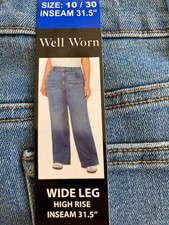NWT Well Worn Women's Wide Leg High Rise Jeans, Size 10/30 INSEAM 31.5  , Blue