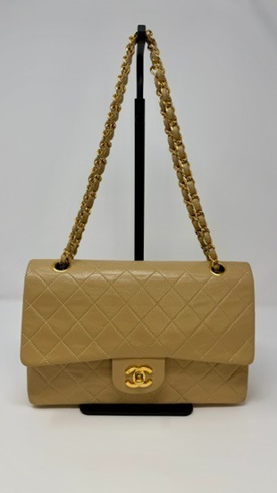 Vintage Chanel Beige Medium Classic Double Flap Bag 24K Gold HW 1989-1991 thumbnail 13