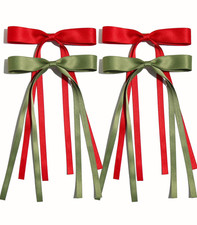 Tassel Ribbon Bowknot Hair Clips with Long Tails for Women and Girls, Solid Barr