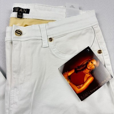 Iman Global Chic Women 14 White Jeans 360 Slimming Technology Stretch *READ