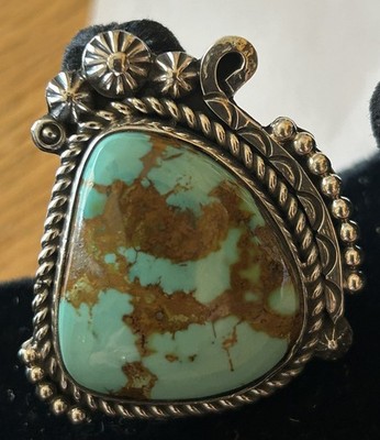 Signed Apache Sterling Silver Pilot Mountain Turquoise Ring Size 7 1/4