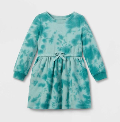 Cat & Jack Ocean Green Wash Tie-Dye Girls Dress, Size 3T