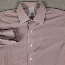 Brooks Brothers Shirt Mens 16 Burgundy Stripe Regent Dress Button Up Long Sleeve