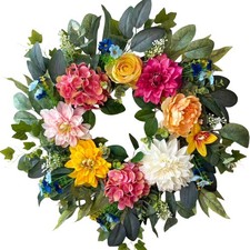 24 Inch 4Th of July Wreath, Patriotic Wreaths for Front Door, Red White Blue Spr