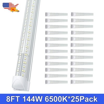 25 Pack Led Garage Shop Lighting 8Ft T8 Tube Lighting 144W 6500K Daylight White