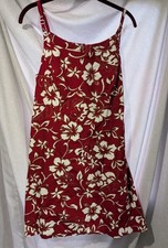 Hilo Hattie Red Floral Hibiscus Dress Hawaiian Vintage Resort Luau Dress M