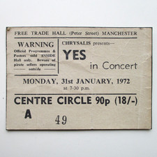 Yes 1972 Concert Ticket Stub Free Trade Hall Manchester UK 31st January 1972