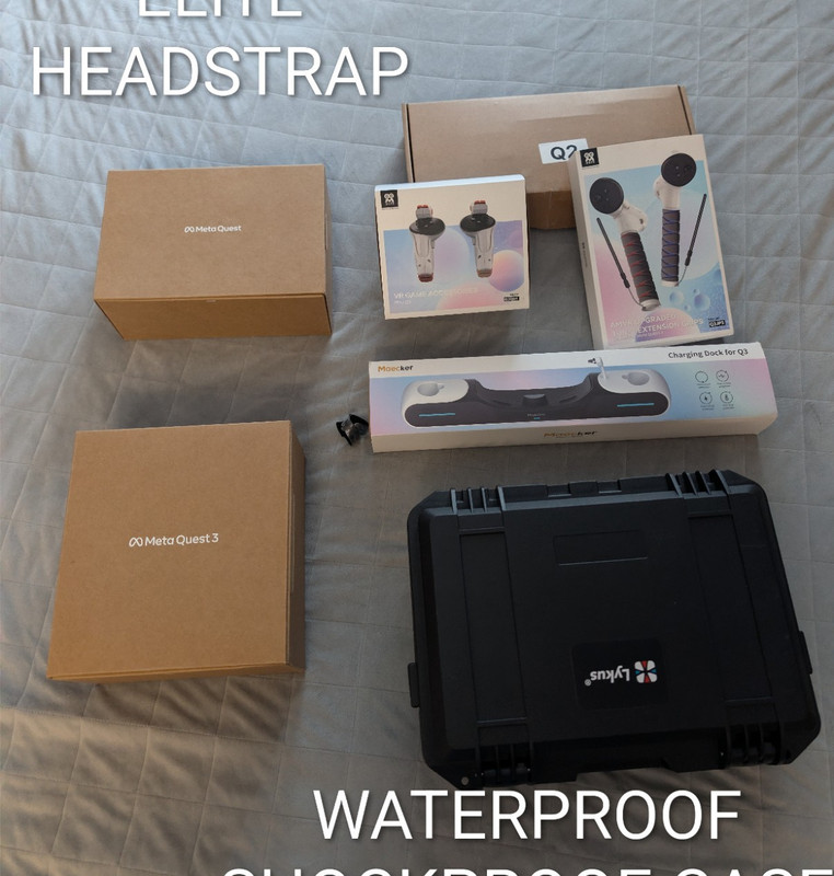 Meta Quest 3 VR Headset Bundle Elite Headstrap, Charging Dock, Waterproof Case