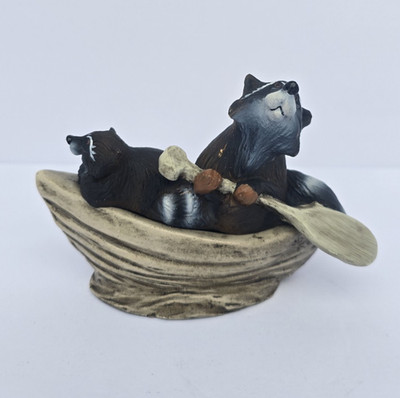Raccoons Fishing Kritter Hollows Trinket Stash Box ~ Figurine Fish Log Boat 1999